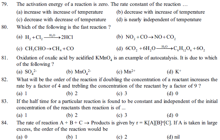 NEET UG Chemistry Chemical Kinetics MCQs, Multiple Choice Questions